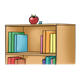 Bookcase with books and an apple