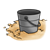 Gray Bucket on Hay Color PNG