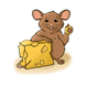 Mouse Eating Cheese on tan floor