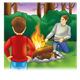 Dad and Son building a campfire