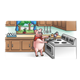 Pig in Kitchen cooking eggs