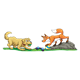 Dog and Fox playing with balls