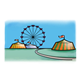 Fairgrounds with tents and ferris wheel