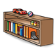 Bookshelf with toys and books