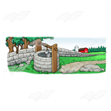 Stone Wall and Well Scene