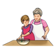 Grandma Baking with granddaughter stirring