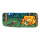 Camping Scene girl sleeping in tent with animals watching