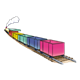Colorful Train engine and cars on track