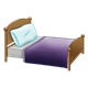 Bed with a purple blanket and a white pillow