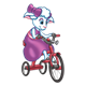 Amber Lamb riding a red tricycle
