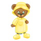 Button Bear wearing a raincoat, hat, boots