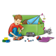 Boy Playing with Toys in front of toy box