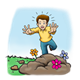 Distressed Boy running to pile of dirt with flowers