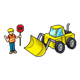 Wheel Loader with construction worker holding a stop sign