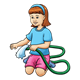 Girl with Water Hose wearing pink and blue