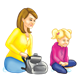 Mom and Daughter sitting with backpack