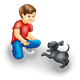 Boy Playing with black puppy