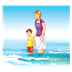Mom and Son Jumping Waves at the beach