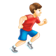 Boy Running with brown hair and red shirt