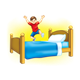Boy in Red Shirt jumping on bed with a yellow background