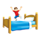 Boy in Red Shirt jumping on bed