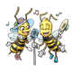 Singing Bees girl and boy with microphone and music notes