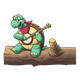 Turtle Playing a Banjo sitting on a log