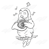 Owl Playing a French Horn