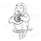 Owl Playing a French Horn