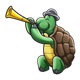 Turtle playing an unusual trumpet