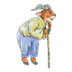 Goat Leaning on Cane wearing shirt and pants