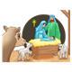 Nativity Scene Mary, Joseph, Jesus, sheep, cow, and background