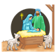 Nativity Scene Mary, Joseph, Jesus, sheep, and background
