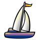 Purple Sailboat with orange flag and white sail