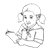 Girl with Book Line PNG