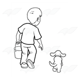Boy with Pail and Dog