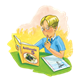 Boy Doing Math Homework with yellow background