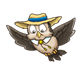 Flying Owl wearing hat and bolo tie