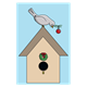 Gray Christmas Bird on birdhouse, decorating