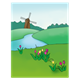 Dutch Scene windmill, tulips, river