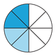 Fraction Pie showing two-eighths plus two-eighths, blue, white