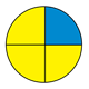 Fraction Pie shows one-fourth plus three fourths, yellow, blue