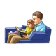Dad and Girl reading Bible, on sofa