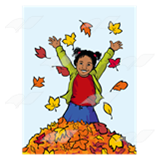 Girl Jumping in Leaves