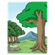 Trees and Mountain scene