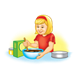 Mixing a Cake girl, mix, bowl, pan, with yellow background