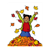 Girl Jumping in Leaves Color PDF
