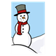 Snowman with a red scarf, top hat, and blue sky