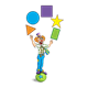 Clown Juggling Shapes while standing on a ball