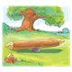 Meadow with a log resting on a rock